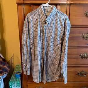 Orvis Men's Tan and White Plaid Shirt